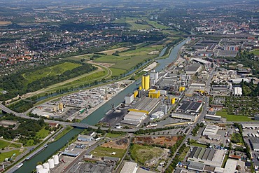 Aerial view, Oelmuehle Broekelmann oil mill, harbour, Datteln-Hamm Canal, Hamm, Ruhr area, North Rhine-Westphalia, Germany, Europe