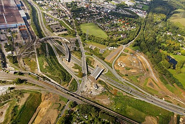 Aerial view, Stahlhausen junction, A40 motorway, B1 highway, Ruhrschnellweg, Bochum, Ruhr Area, North Rhine-Westphalia, Germany, Europe