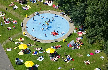 Aerial view, public swimming pool, Grugabad, Essen, Ruhr Area, North Rhine-Westphalia, Germany, Europe