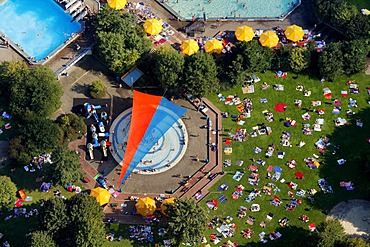 Aerial view, public swimming pool at the end of the swimming season, Gelsenkirchen, North Rhine-Westphalia, Germany, Europe