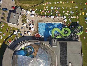 Aerial view, outdoor swimming pool, Oberhausen, North Rhine-Westphalia, Germany, Europe