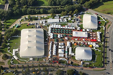 Aerial view, Zeltstadtfestival, tent city festival beside Kemnade Reservoir, Witten, Ruhr Area, North Rhine-Westphalia, Germany, Europe