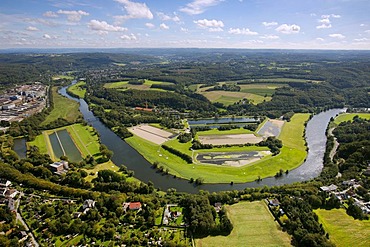 Aerial Photo, water production plants, clarifiers for the Ruhr River, Ruhr Valley, Witten, Ruhr Area, North Rhine-Westphalia, Germany, Europe