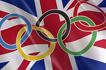 Flag of the United Kingdom with Olympic rings