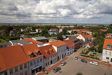 View from the tower of St. Mary's Church, town of Usedom, Usedom Island, Mecklenburg-Western Pomerania, Baltic Sea, Germany, Europe