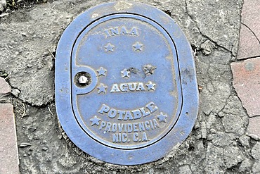 Agua Potable, drinking water connection, manhole, Leon, Nicaragua, Central America