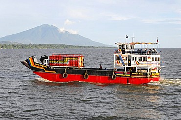 El Che Guevara ferry, in front of Concepcion Volcano, Ometepe Island, Lake Nicaragua, Nicaragua, Central America