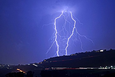 Thunderstorm with lightning above Zwickau, Saxony, Germany, Europe