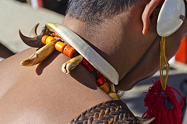 Man in tribal dress at the annual Hornbill Festival in Kohima, India, Asia