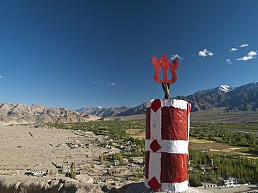 View down south over the Indus valley from the rooftop of Thikse Gompa, Thiksey, Jammu and Kashmir, India, Asia