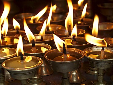 Deepaks, little candles made from ghee, widely used for offerings, Kathmandu, Nepal, South Asia