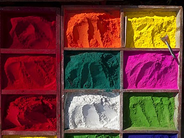 Color powder, for sale at a market for religious rituals at the festival of Divalion, Kathmandu, Nepal, South Asia