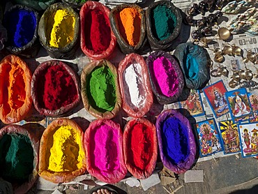 Color powder, for sale at a market for religious rituals at the festival of Divalion, Kathmandu, Nepal, South Asia