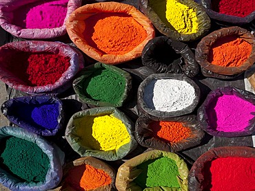 Color powder, for sale at a market for religious rituals at the festival of Divalion, Kathmandu, Nepal, South Asia