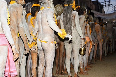 Naked participants in the archaic Shivratri procession, Varanasi, Uttar Pradesh, India, Asia