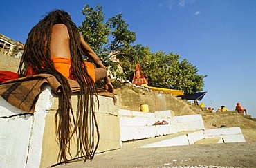 Long dreadlocks, sign of many Shiva sadhus, Varanasi, Uttar Pradesh, India, Asia