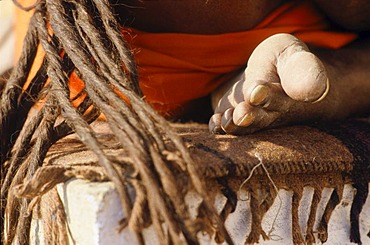 Long dreadlocks, sign of many Shiva sadhus, Varanasi, Uttar Pradesh, India, Asia