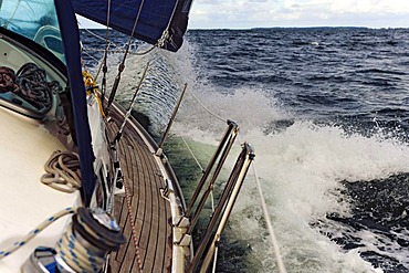 Sailing yacht with a strong inclination, Gedser, Falster, Denmark, Europe