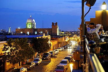 Santiago de Queretaro at night with the roof terrace of a restaurant, UNESCO World Heritage Site, Querataro, Mexico, Latin America, North America