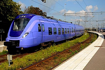 Modern train, Ystad, SkÃ‚ne, Sweden, Europe