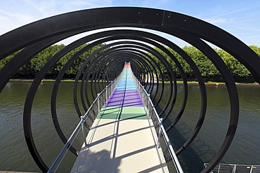 Slinky Springs to Fame pedestrian bridge, architect Tobias Rehberger, crossing the Rhine-Herne Canal near Oberhausen, North Rhine-Westphalia, Germany, Europe, PublicGround