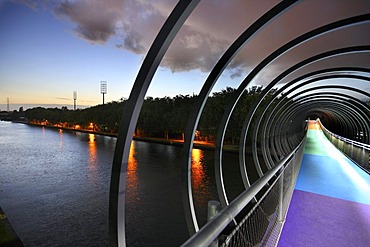 Slinky Springs to Fame pedestrian bridge, architect Tobias Rehberger, crossing the Rhine-Herne Canal near Oberhausen, North Rhine-Westphalia, Germany, Europe, PublicGround