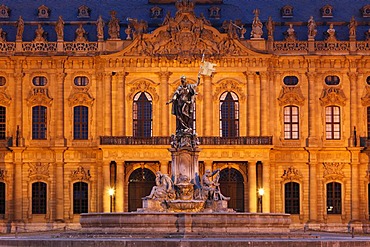 Frankoniabrunnen fountain in front of the Wuerzburg Residence, Residenzplatz square, Wuerzburg, Lower Franconia, Franconia, Bavaria, Germany, Europe, PublicGround