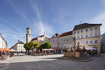 Marienplatz square with Mariae Himmelfahrt church, Weilheim, Pfaffenwinkel region, Upper Bavaria, Bavaria, Germany, Europe, PublicGround