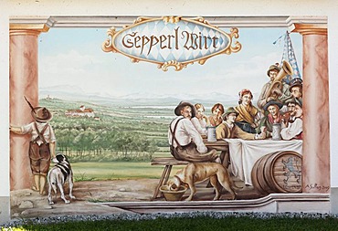 Wall painting on a country inn, Zum Sepperl, Meiling, community of Seefeld, Fuenfseenland, Five Lakes district, Upper Bavaria, Bavaria, Germany, Europe, PublicGround