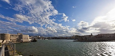 View towards the harbour fortress of Trani, Apulia, Southern Italy, Italy, Europe