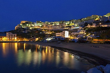 View of Peschici at night, province of Foggia, Apulia, Puglia, Gargano, Adria, Italy, Europe