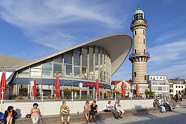 "Teapot" building and lighthouse, Warnemuende sea resort, Mecklenburg-Western Pomerania, Germany, Europe