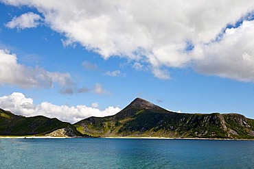 Clouds over the bay, Haukland, Vestvagoy, Lofoten, Northern Norway, Norway, Scandinavia, Europe