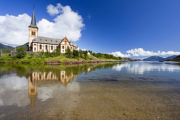 The famous Vagan Church or Lofoten Cathedral, Vagan, Lofoten Islands, Norway, Scandinavia, Europe, PublicGround