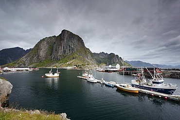 Port with ships in Reine, Lofoten Islands, Norway, Scandinavia, Europe, PublicGround