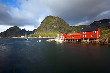 Red fishermen's houses in Reine, Lofoten Islands, Norway, Scandinavia, Europe, PublicGround