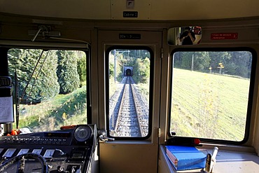 Inside the narrow gauge railway Les Brenets, Le Locle, Neuchatel, Switzerland, Europe