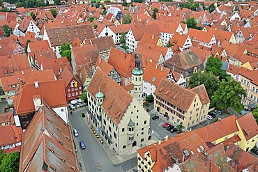 View over the rooftops and the city hall of Noerdlingen, Donau-Ries district, Swabia, Bavaria, Germany, Europe