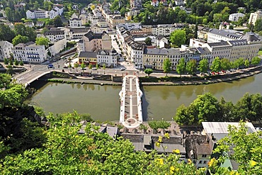 Pedestrian bridge across the Lahn River, Bad Ems, Rhineland-Palatinate, Germany, Europe, PublicGround