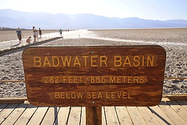 Sign, Badwater Basin, Death Valley National Park, Mojave Desert, California, USA