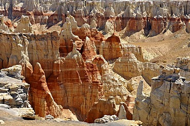 Eroded hoodoos and rock formations in the Coal Mine Canyon, coloured by minerals, Coal Mine Mesa, Painted Desert, Hopi Reservation, Navajo Nation Reservation, Arizona, USA