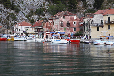 Boats in the harbor, coastal town of Omis, Croatia, Europe
