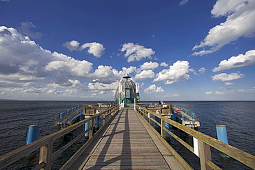 Diving gondola at the end of the pier in Sellin, Baltic coast, Ruegen island, Mecklenburg-Western Pomerania, Germany, Europe