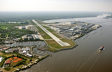 Aerial view, airstrip airport Hamburg-Finkenwerder and premises of the aircraft manufacturer Airbus, Hamburg, Germany, Europe