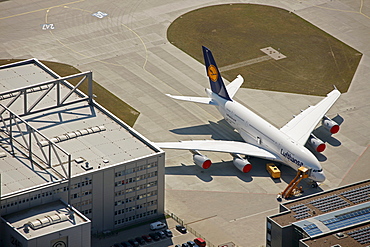 Aerial view, airport Hamburg-Finkenwerder, Hamburg, Germany, Europe