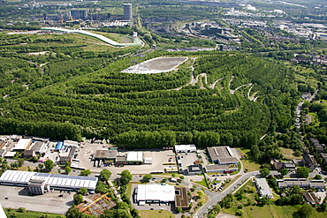 Aerial view, Tetraederhalde pithead stocks, Gewerbepark Arenberg industrial park, Bottrop, Ruhr area, North Rhine-Westphalia, Germany, Europe