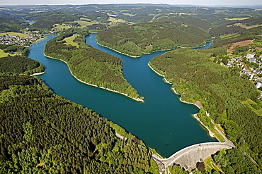 Aerial view, Aggertal Dam, Oberbergisches Land, North Rhine-Westphalia, Germany, Europe