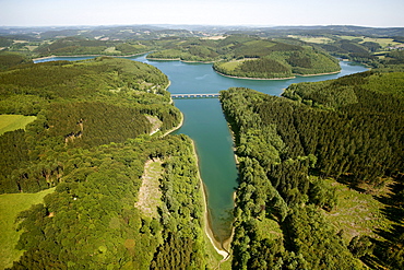 Aerial view, Versetalsperre dam, Klamer Bruecke bridge, Rhenish Massif, Luedenscheid, Herscheid, Sauerland area, North Rhine-Westphalia, Germany, Europe