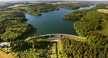 Aerial view, Kerspetalsperre dam, Kierspe, Sauerland area, Maerkischer Kreis district, North Rhine-Westphalia, Germany, Europe