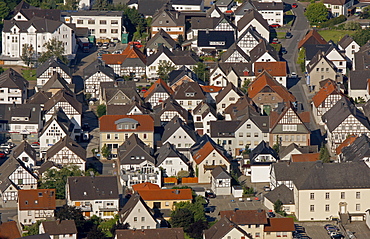 Aerial view, townscape, half-timbered houses, Balve, Sauerland region, North Rhine-Westphalia, Germany, Europe